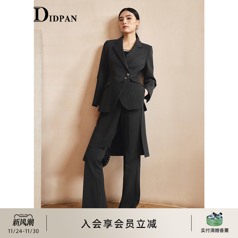 IDPAN翻驳领西装短外套女袖口镂空设计高级感西服上衣2025秋新款