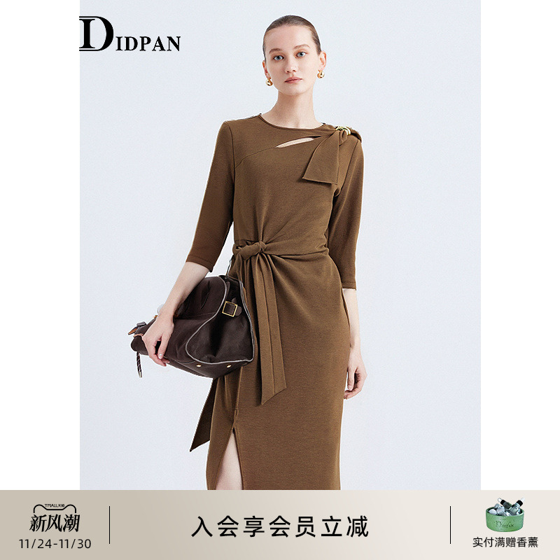 IDPAN轻礼服感美拉德风针织连衣裙端庄大气复古直筒长裙25秋新款