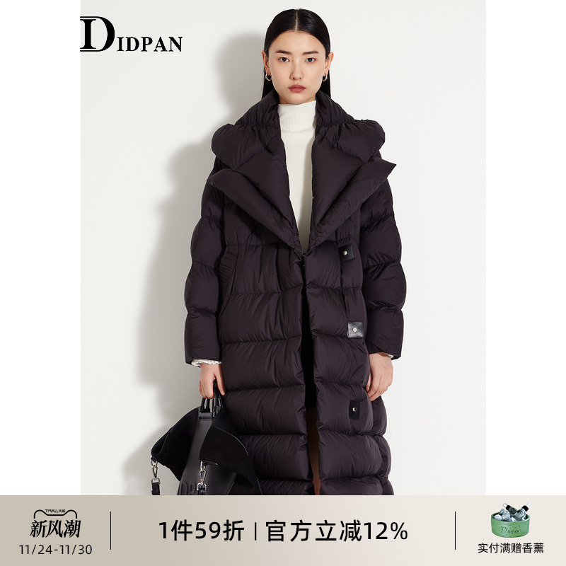IDPAN鹅绒服冬季新款时尚百搭通勤黑色面包服白色长款羽绒服