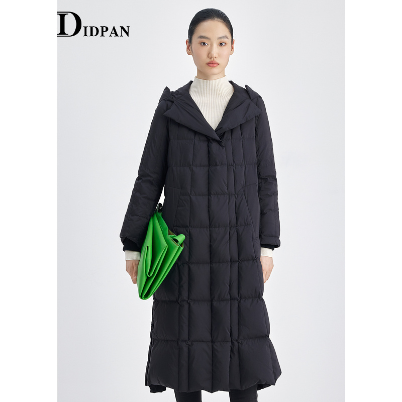 IDPAN拼接压褶百搭长款羽绒服