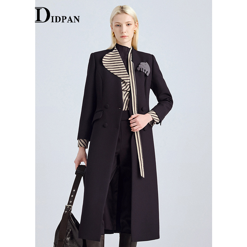 IDPAN无领简练大气长款羊毛大衣高智感修身毛呢外套2025冬季新款