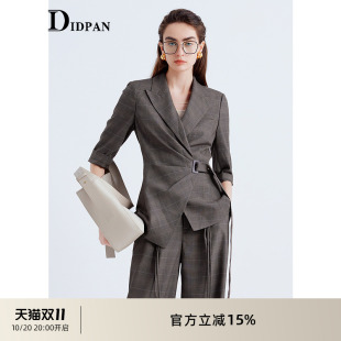 新款 IDPAN西装 外套女英伦风收腰显瘦高级感复古格纹西服2025秋季