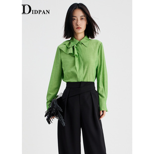 新款 亚麻衬衫 经典 型不对称几何荷叶边设计长袖 女 H版 IDPAN女装