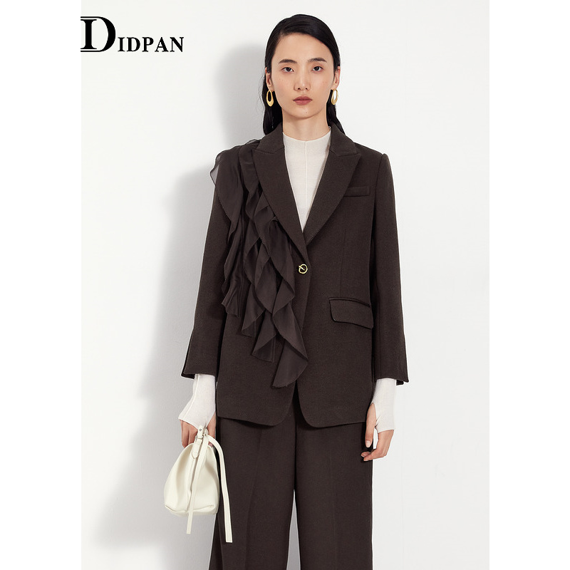 IDPAN复古通勤荷叶边西装外套