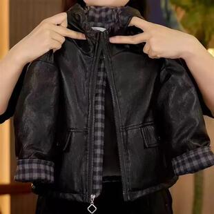 顺志华天甄选男童冬季加绒外套儿童宝宝连帽夹棉加厚皮衣夹克上衣