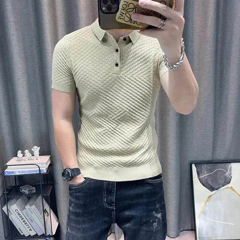 芳间客轻奢春季上新翻领针织衫百搭男士polo短袖弹力紧身时尚上M