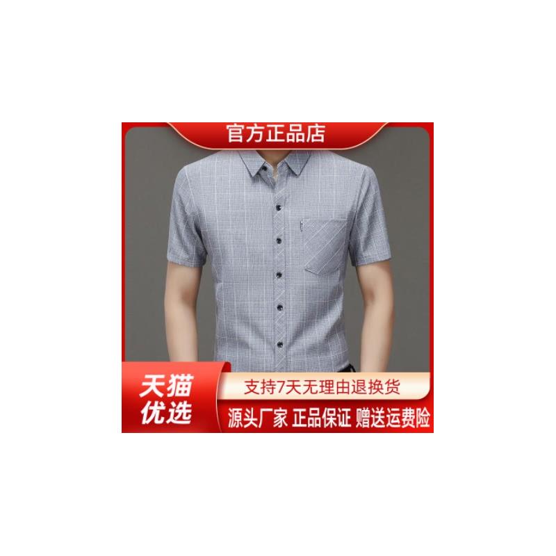 青澜之嘉父亲节礼物男士衬衫格子商务男装夏装上衣薄款衬衣带口袋