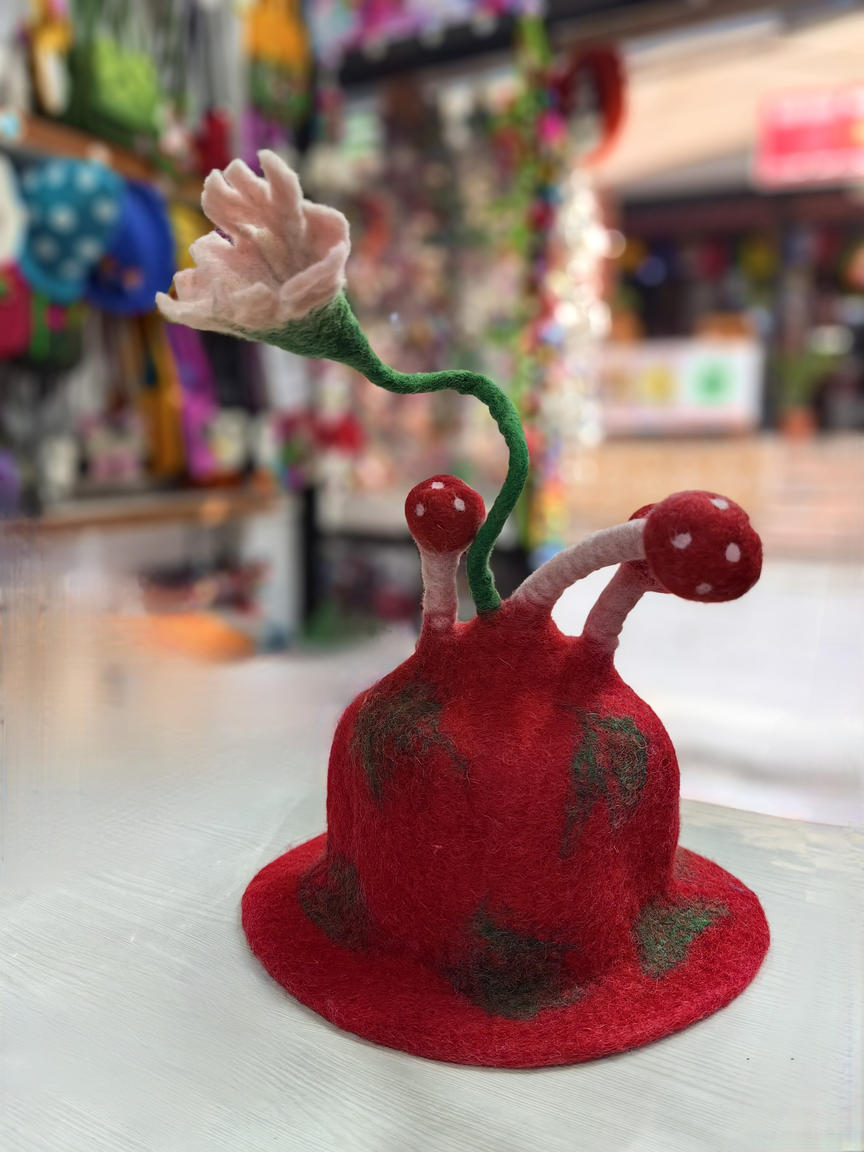 尼泊尔手工羊毛毡蘑菇帽立体花朵帽子