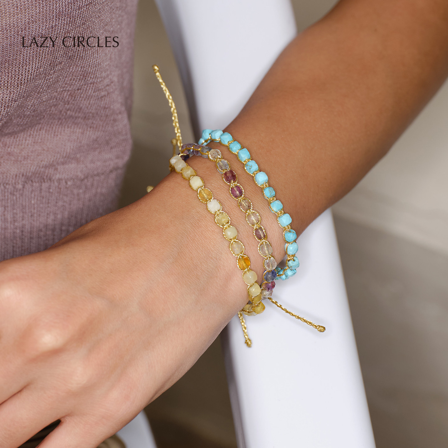 李宇春同款LAZY CIRCLES方糖宝石编绳手链女碧玺彩石串珠手工编织图片