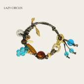 迪丽热巴同款 LAZY CIRCLES花舞贝壳钥匙扣手链女蓝色手工编织配饰