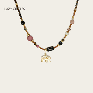 LAZY CIRCLES梦幻岛小象项链玛瑙手工精致串珠锁骨链女朋友礼物