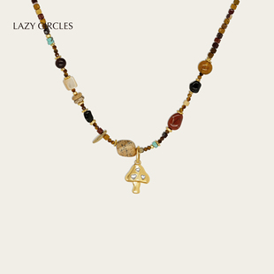 那英同款 CIRCLES日出蘑菇天然石串珠项链女毛衣链新年礼物 LAZY