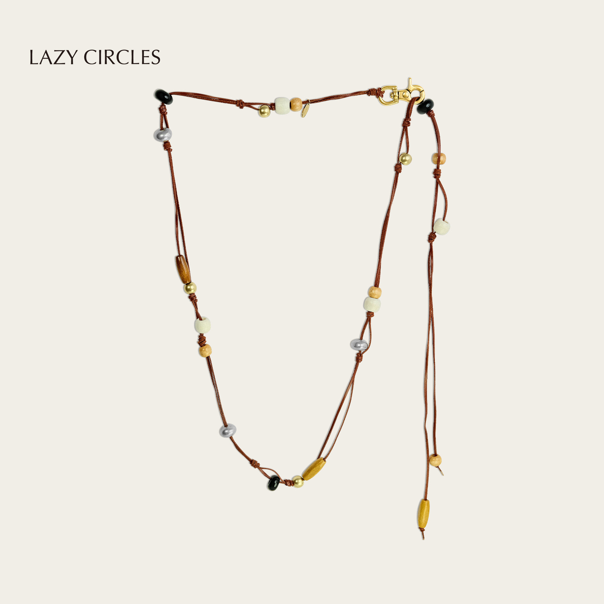 LAZY CIRCLES果实跳跃项链女棕色皮绳腰链两用波西米亚度假风配饰