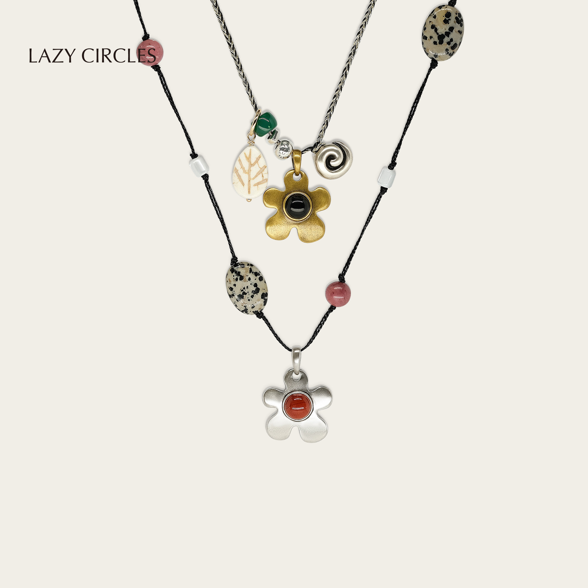 LAZY CIRCLES花园果实项链女加勒比之花宝藏黑红玛瑙长吊坠毛衣链