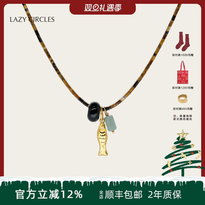 LAZYCIRCLES虎眼石小鱼吊坠项链