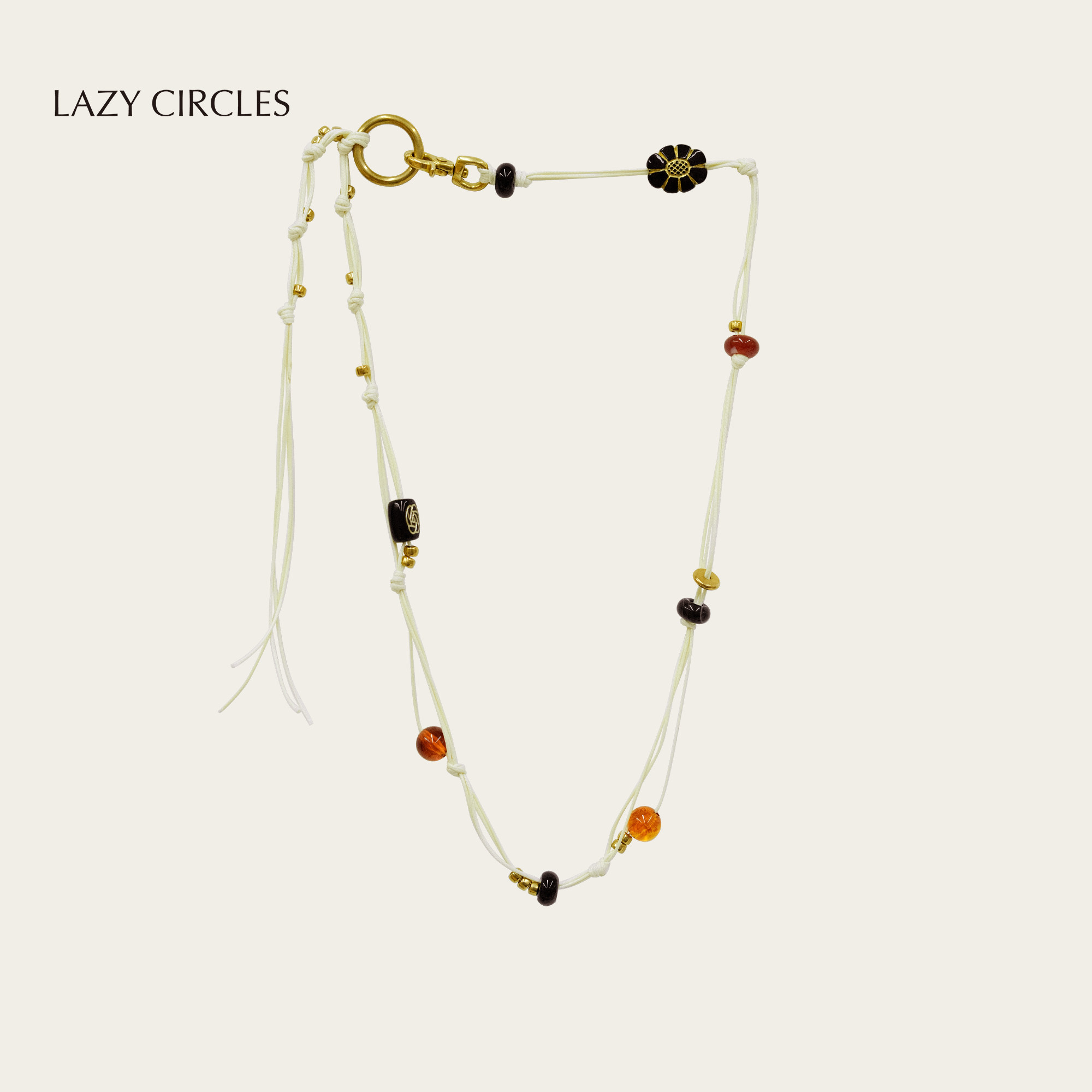 LAZY CIRCLES白色多元素编织项链配饰女腰链红玛瑙度假叠戴长项链