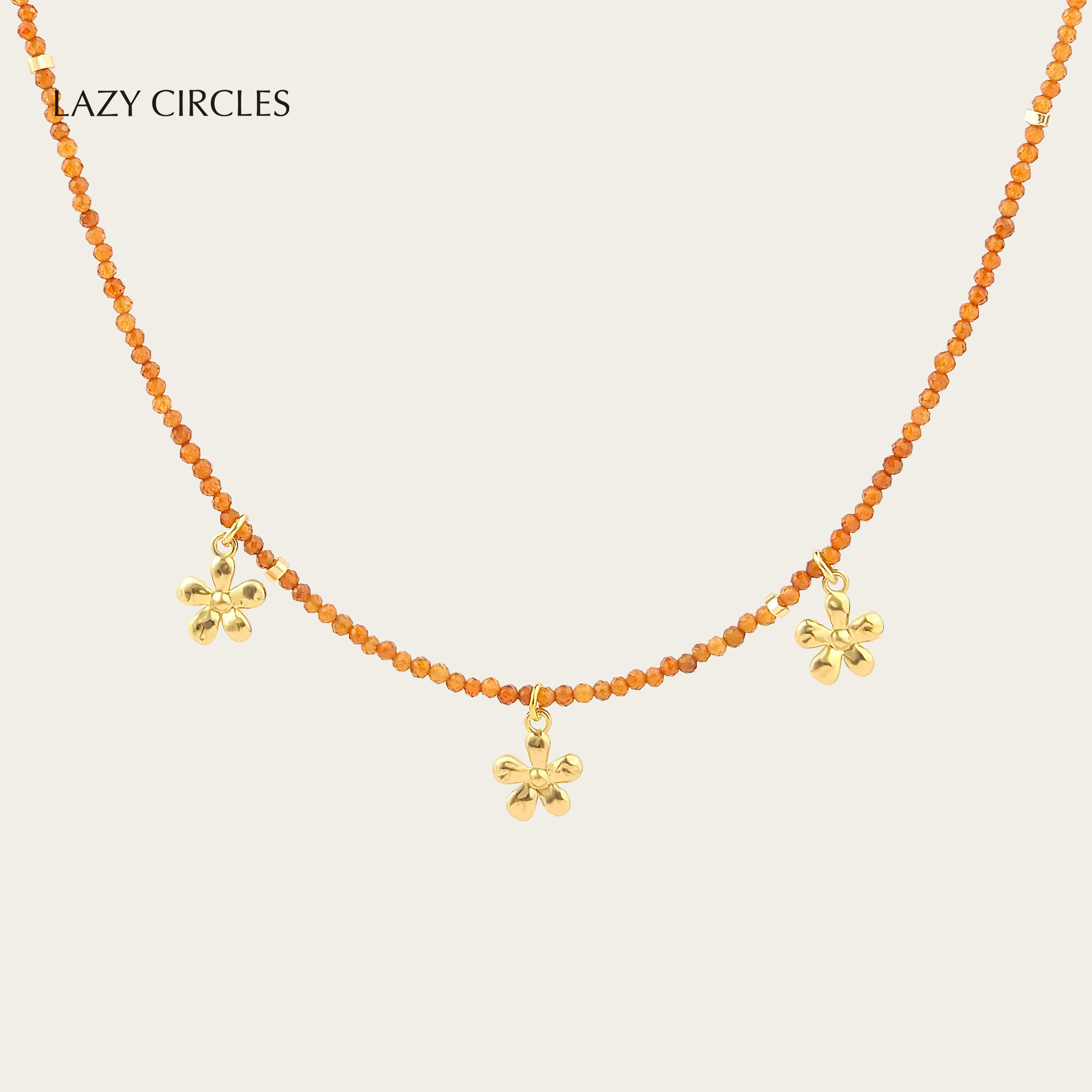 LAZY CIRCLES玲珑三花项链女水晶细巧花朵吊坠锁骨链春夏日常配饰