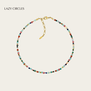 LAZY 气满满多巴胺串珠锁骨链通勤百搭 CIRCLES彩色海浪项链女元