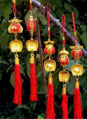 春节镀金福袋金斗盆栽挂件