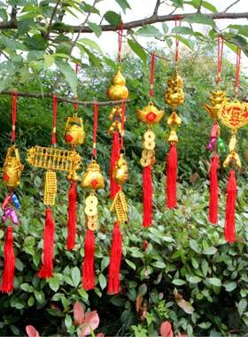 过年节日装饰春节金色塑料镀金元宝花生室内外植物盆景小挂件喜庆