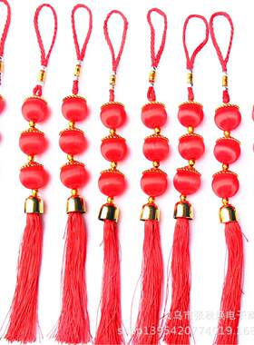 喜庆红色丝线带帽三灯笼串新房