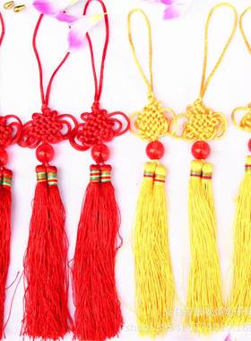 手工红珠子金流苏中国结挂件
