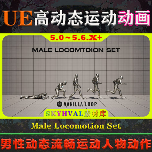 UE5.0-5.6.X虚幻动画 Male Locomotion Set 男性动态流畅运动动作