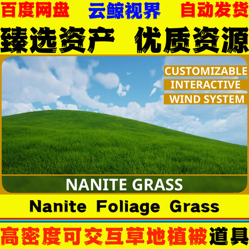 UE5.1+虚幻5 Nanite Foliage Grass 高密度平滑交互草地植被模型
