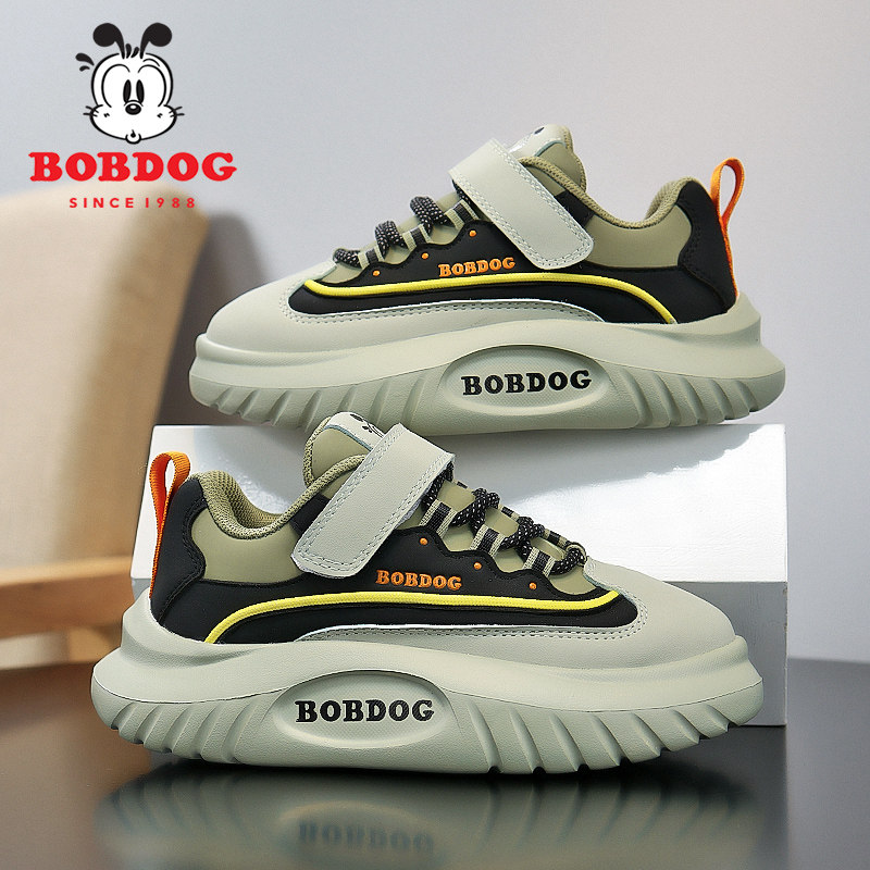 巴布豆男童皮面防水防滑厚底运动鞋2026秋冬爆款中大童老爹休闲鞋