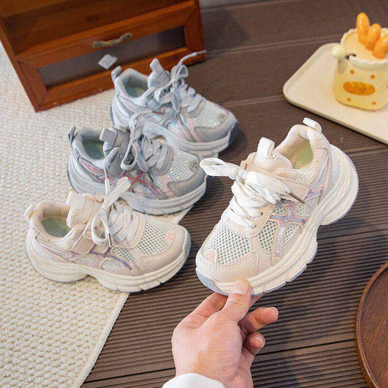 儿童透气网鞋夏季新款女童单网老爹鞋学生软底轻便男童跑步运动鞋