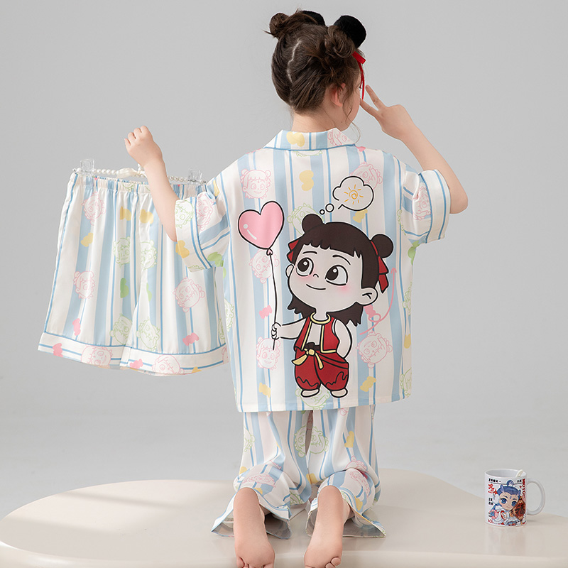 女童睡衣夏季冰丝薄款2025新款三件套儿童女孩夏款公主宝宝家居服