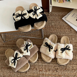 网红白色复古厚底毛毛拖鞋女外穿2026新款秋冬高级感配裙子一字拖