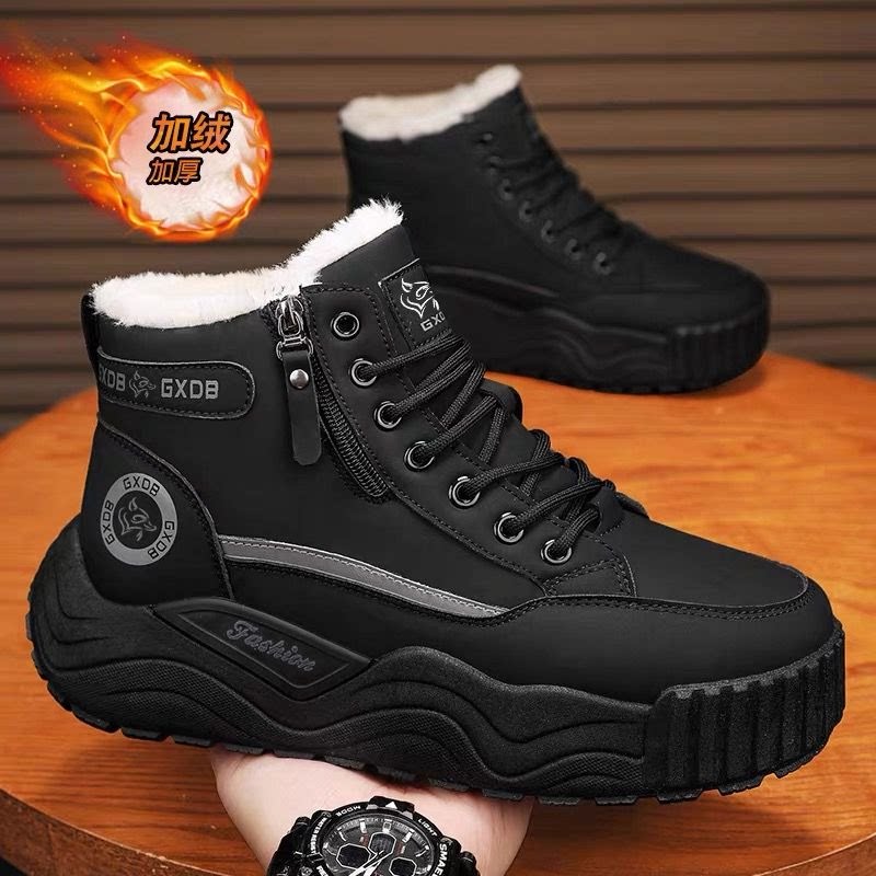 高帮男鞋冬季加绒加厚保暖棉鞋男士厚底工装马丁靴防寒防滑雪地靴