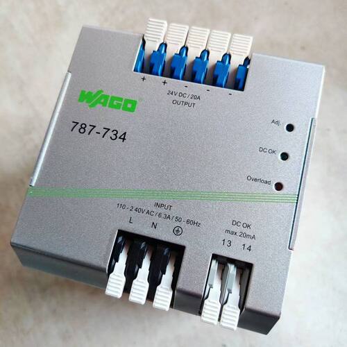 WAGO开关电源：787-734、24V 20A 480W。