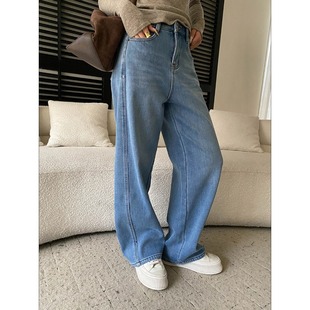 SN8512 解构分割弯刀剪裁宽松阔腿显瘦加绒牛仔裤 司南 梨形挚爱