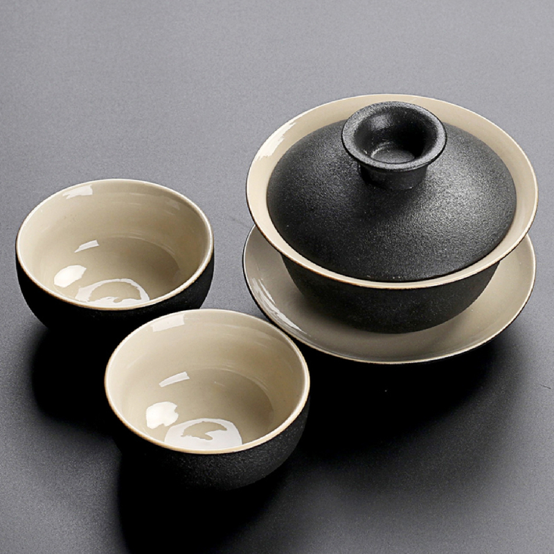 德化陶瓷简约黑陶茶壶茶杯家用办公泡茶器具复古功夫茶具盖碗整套