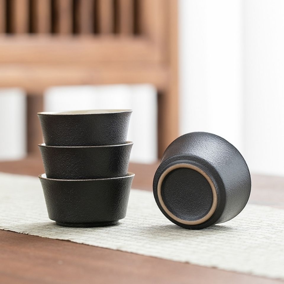 6cm茶杯黑陶单杯陶瓷日式粗陶功夫茶具个人茶杯简约主人杯品茗杯