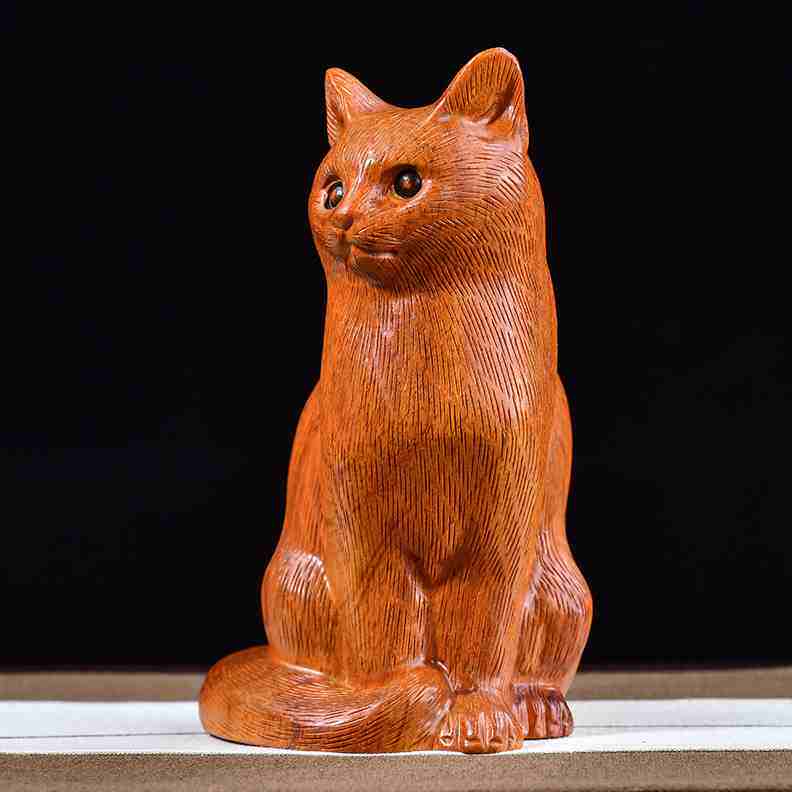 四爷花梨木雕猫摆件大号实木质家居客厅卧室桌面装饰品创意工艺品