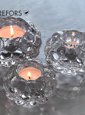 瑞典进口Orrefors Raspberry手工水晶玻璃烛台餐桌创意浪漫摆件