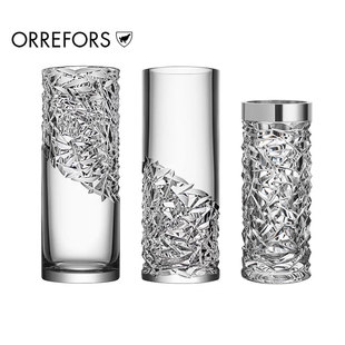轻奢玻璃花瓶高身大口花瓶 Orrefors进口Carat手工切割设计感法式