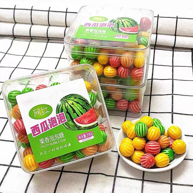 新日期盒装五彩西瓜泡泡糖整箱批发超市蛋糕房供货厂家包邮直销