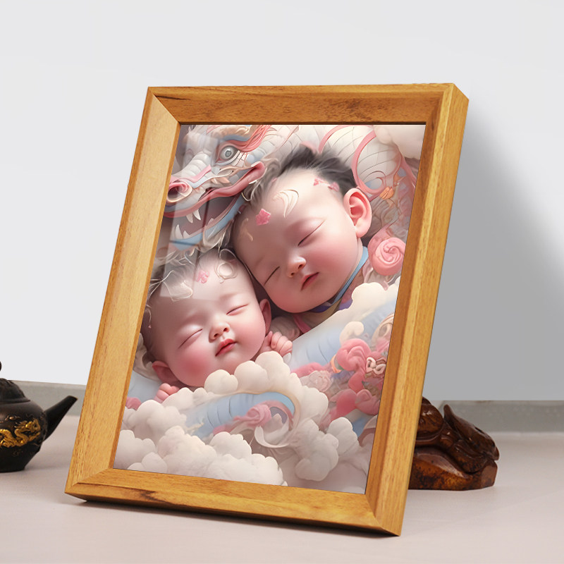 年画娃娃送子图宝宝画报相框摆件备孕男女龙凤胎求子卧室助孕挂画