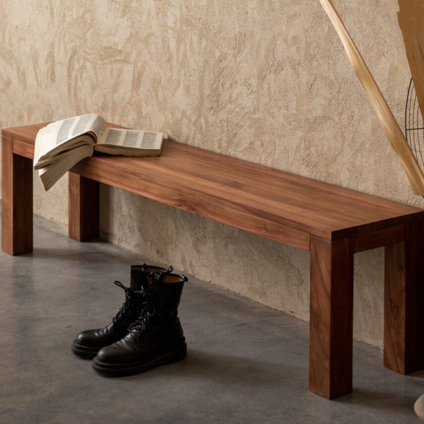 实木柚木长条凳中古风床尾凳家用换鞋凳民宿酒店茶桌凳子茶室长凳