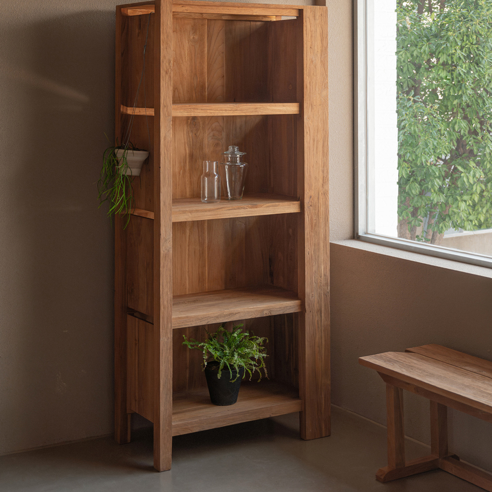 印尼柚木中古风实木置物架做旧落地收纳博古架家用多层书架展示柜