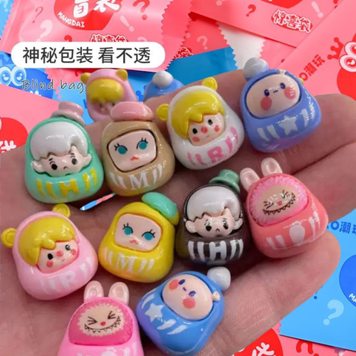 盲袋潮玩达摩不倒翁卡通树脂饰品配件 diy手机壳奶油胶手工发夹贴