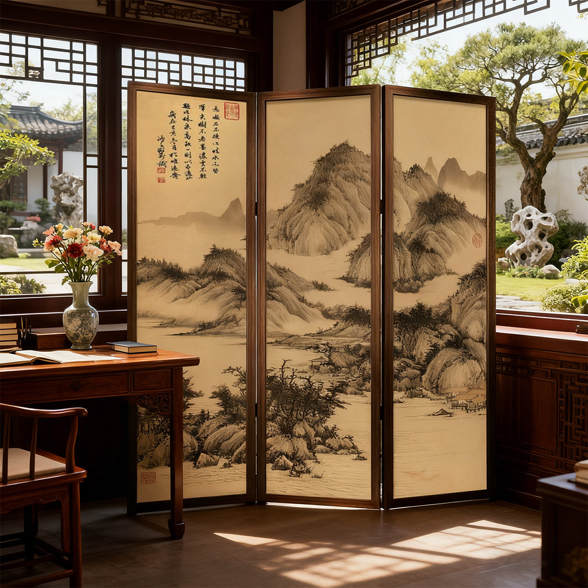 宋代美学中式山水画折屏