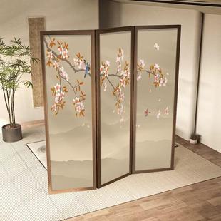 宋代美学屏风隔断客厅玄关折叠可移动折屏现代遮挡茶室实木乔其纱