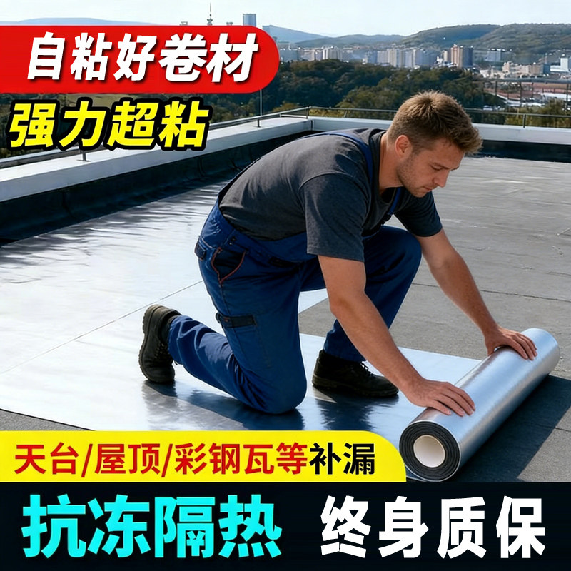 自粘防水卷材屋顶防水补漏材料平房楼顶彩钢瓦裂缝沥青胶带止漏贴