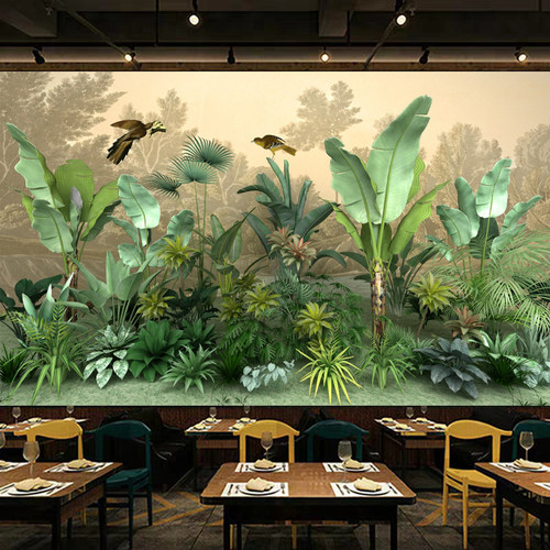 3d客厅酒店酒吧餐厅森林壁画墙纸