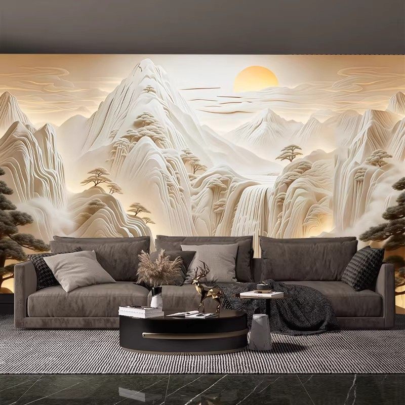 浮雕立体新中式茶厅茶室壁纸山水石纹办公室养生馆墙纸餐厅壁画,家装主材,定制壁画,淘宝优惠券,粉丝福利购,淘宝优惠卷